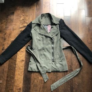 Faux suede belted Moto jacket